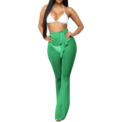 

Women Beach Mesh Sheer Bikini Cover Up Swimwear Transparent Long Pants Trousers