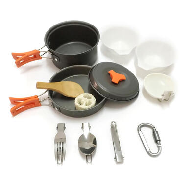 

1-2 Person 12pcs Outdoor Camping Hiking Picnic Cookware Bowl Pot Fry Pan