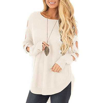 

〖Follure〗Womens Knitted Round Neck Long Sleeve Hollow Loose Sweater Pullover Jumper