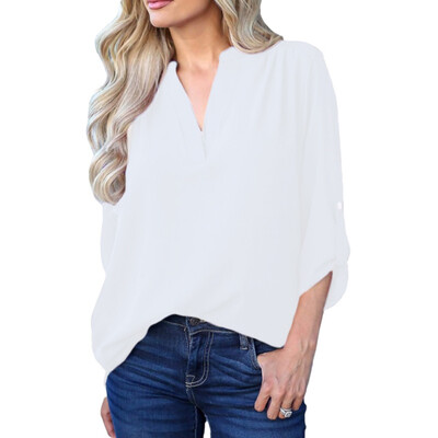 

Women Sexy V Collar Long Sleeve Cotton Solid Color Tights Loose Casual Slim Blouse