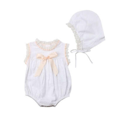 

Summer Cute Newborn Baby Girl Lace Ruffle Sleeveless Jumpsuit Hat Outfits 2pcs