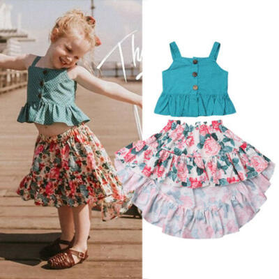 

Toddler Kids Baby Girl Summer Outfits Clothes Dress TopsSkirt 2PCS Outfits Set