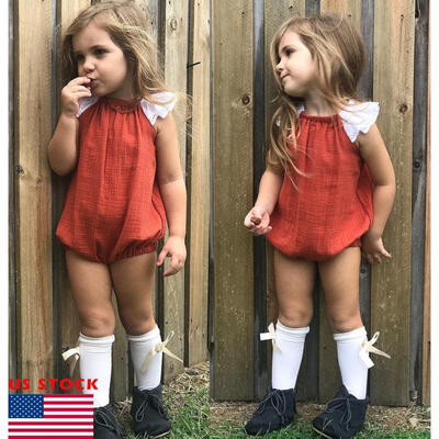 

Toddler Infant Baby Girls Outfits Lace Flying Sleeves Romper Jumpsuits Top