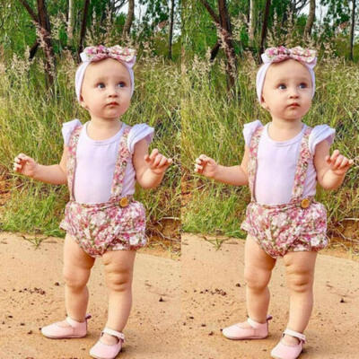

Fashion Newborn Baby Girl Romper Tops Floral Strap Shorts Flower Clothes Overall