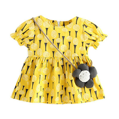 

4 Styles Baby Girls About Knee Solid Cartoon Top Dress Cotton Short Sleeves Printed Summer Baby Girls Beach Party Dress