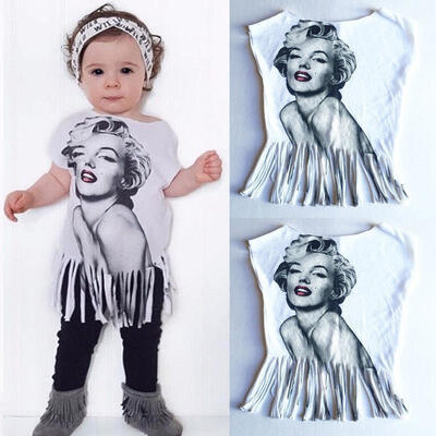 

Cute Newborn Kids Baby Girls Marilyn Monroe Top T-shirt Shirt Tassels Clothes