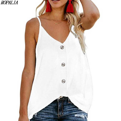 

Casual V-neck Button Vest Top Sleeveless Womens Sling Top Fashion Sexy Cotton Top