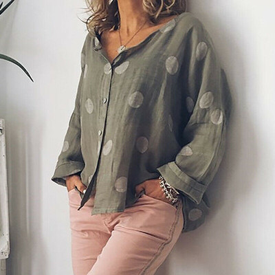 

Women Summer Cotton linen V Neck Top Blouse Loose Baggy Tops T Shirts Plus Size