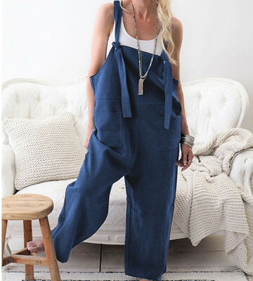 

Womens Casual Loose Linen Cotton Jumpsuit Dungarees Playsuit Trousers Overalls