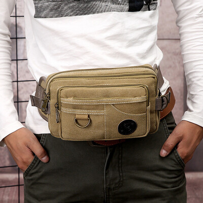 

Mens pockets multi-purpose canvas bag sports&leisure outdoor large-capacity cash register Korean version of running cycling