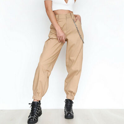 

New Women High Waist Chain Hip-Pop Combat Cargo Harem Pants Leggings Trouser