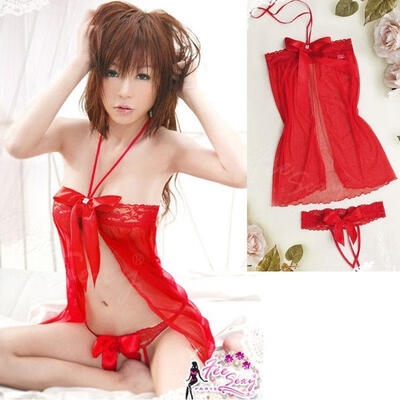 

Bows Hot Babydoll Lace Women Sexy Sleepwear Lingerie G-String Lady Nightwear Set