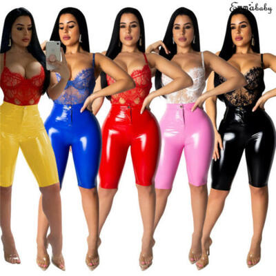 

High Elasticity PU Leather Solid Skinny Shorts Women Fashion Bodycon Short Pants