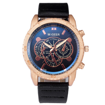 

〖Follure〗High-End New Geneva Mens Leather Strap Stainless Steel Quartz Analog Watch