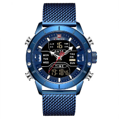 

NAVIFORCE 9153 Man Quartz Watch Dual Time Calendar Week Date Display Noctilucent Waterproof Stainless Steel Band Male Wristwatch
