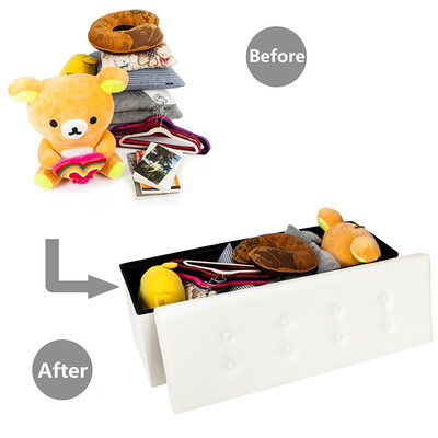 

1103838 Rectangle Shape PVC Leather Surface Storage Ottoman White