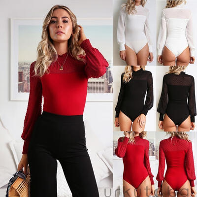 

Women Long Sleeve Bodysuit Stretch Ladies Leotard Body Tops T-shirt Jumpsuit