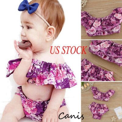 

US 2Pcs Newborn Baby Girl Floral Off-Shoulder Short TopsPP Pants Outfit Clothes