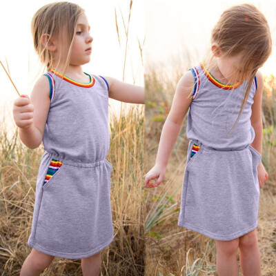 

Toddler Baby Sister Girls Sleeveless Rainbow Vest Solid Princess Dress Clothes