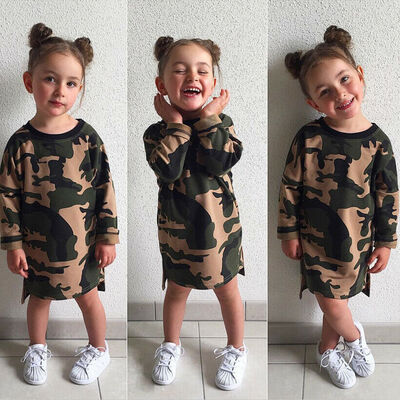 

Kids Baby Girls Camouflage Print Dress Long Sleeve Skirts Cotton Clothes 1-6Y