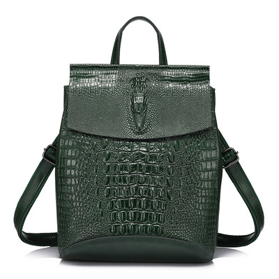 

REALER backpack women split leather school bags for teenage girls travel back pack ladies shoulder bag crocodile prints pink Bag