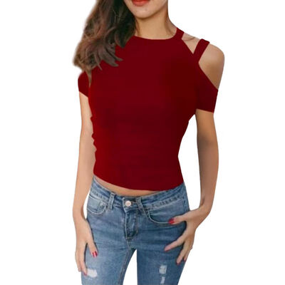 

Women Summer Fashion Concise Casual All-match Solid Color Slim Fit Short Sleeve T-shirts