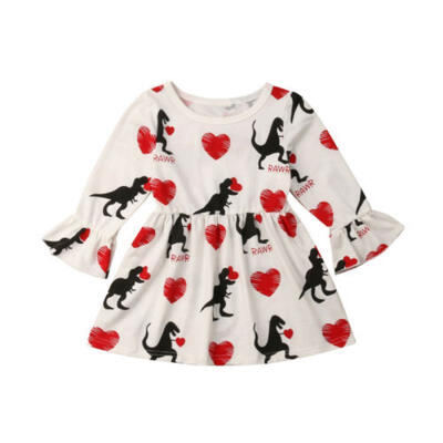 

Toddler Kids Baby Girls 1-6Y Long Sleeve Dinosaur Party Princess Dresses Clothes