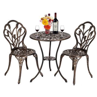 

Antique Cast Aluminum 3-Piece Outdoor Bistro Set Patio Conversation Set