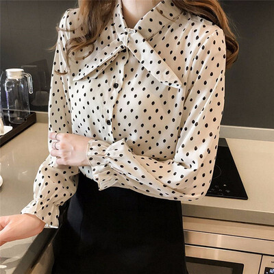 

Womens Dot Printing Plus Size Chiffon Shirt