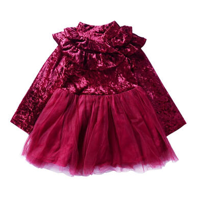 

Girls Children Sweet Princess Dress Long Sleeve Stitching Mesh Warm Clothes