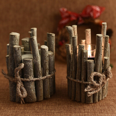 

New Hot Vintage Style Wooden Candle Holders Fashion Novel Cylindrical Candle Holders Home Decoration