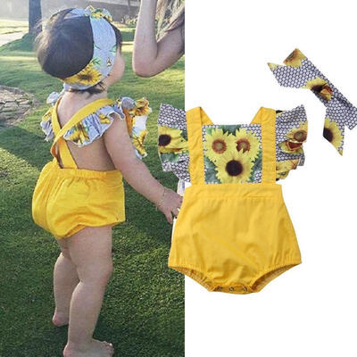 

Baby Girl Lovely Summer Floral Sleeveless Romper Jumpsuit Playsuit Headband Outfits