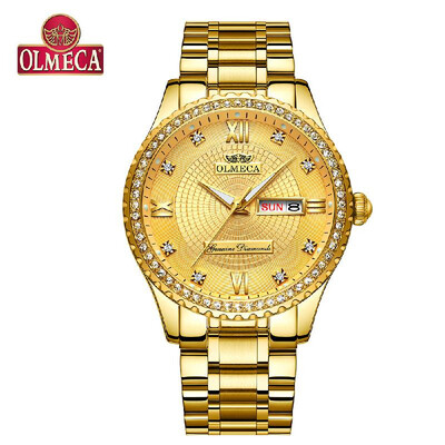 

OLMECA Men Quartz Watch Stainless Steel Band Fashion Multifunction Wristwatch 3ATM Luminous Display Calendar Date Watches