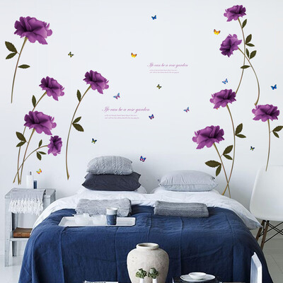 

Waterproof Wall Sticker Purple Rose For Room Bedroom Decoration Removable Decor