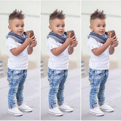 

New 2pcs Toddler Kids Baby Boy Infant T-shirt TopJeans Pants Clothes Outfit Set