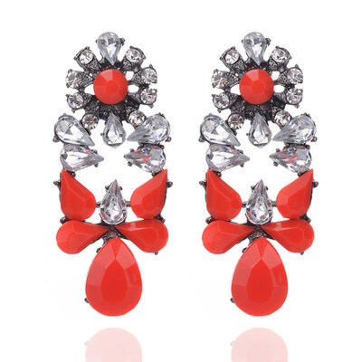 

EK808 European & American Big Brand Vintage Gem Crystal Pearl Bow Drop Earrings for Women Fashion Punk Rock Club Jewelry Brincos