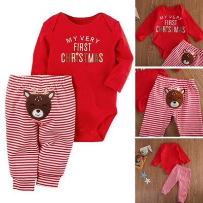 

2PCS Newborn Baby Boy Girl Christmas Xmas Clothes Romper Pants Outfits Set