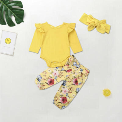 

US 3PCS Nweborn Kids Baby Girl Clothes Tops Romper Floral Pants Autumn Outfits