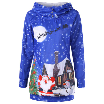 

Christmas Snowflake Santa Claus Print Tunic Hoodie