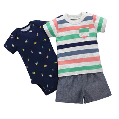 

WEIXINBUY Baby Sets High Quality Teamsters Baby Boy & Girl Clothing Set Short T-shirt Shorts or Romper 3 pcs Set 0-24M