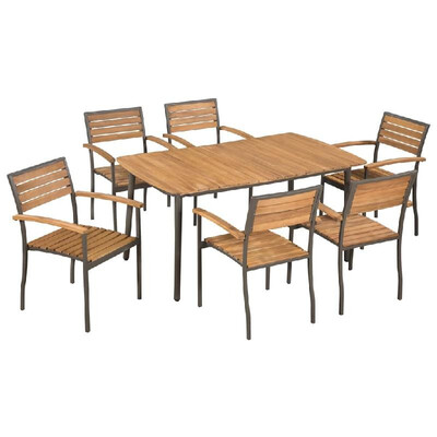 

7 Piece Outdoor Dining Set Solid Acacia Wood&Steel