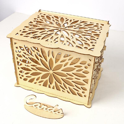 

DIY Wooden Wedding Card Box with Lock&Card Sign Rustic Hollow Gift Card Holder for Reception Wedding Anniversary Party Decorat