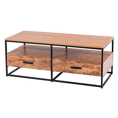 

47" 2-Tier Cocktail 2 Drawer Coffee Table Metal Desk