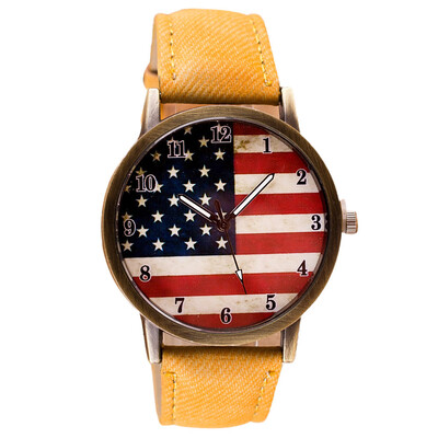 

〖Follure〗American Flag pattern Leather Band Analog Quartz Vogue Wrist Watches BK