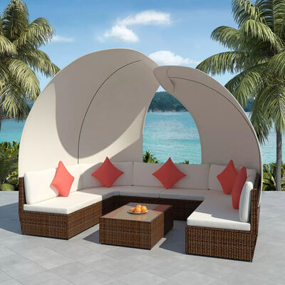 

9 Piece Garden Lounge Set with Canopies Poly Rattan Brown