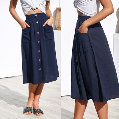 

Roseonmyhand Womens Sexy Casual Button High Waist Hip With Pocket Long Skirt