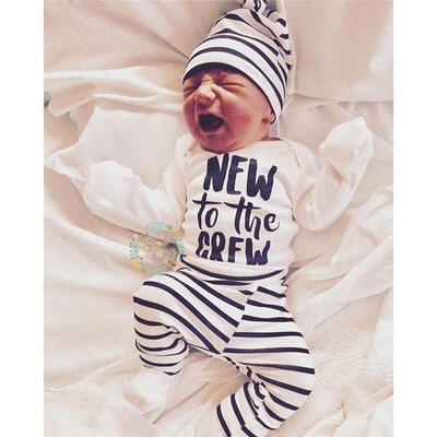 

Newborn Baby Boy Girl New to the Crew Romper Pants Trousers 4PCS Outfits Clothes