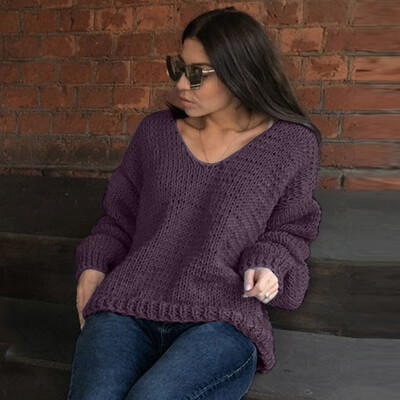 

〖Follure〗Fashion Winter Womens Casual Solid Full Sleeve V-Neck Lazy Loose Sweater