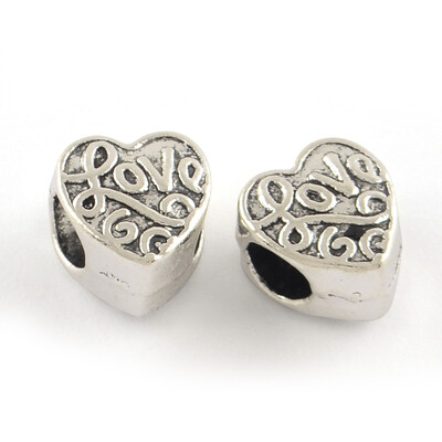 

Tibetan Style Alloy European Large Hole Beads Lead Free Heart Antique Silver 10x95x7mm Hole 4mm about 558pcs1000g