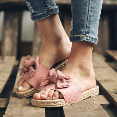 

Rose Rome Women Summer Butterfly-Knot Slipper Flat Beach Slippers Open Toe Sandals